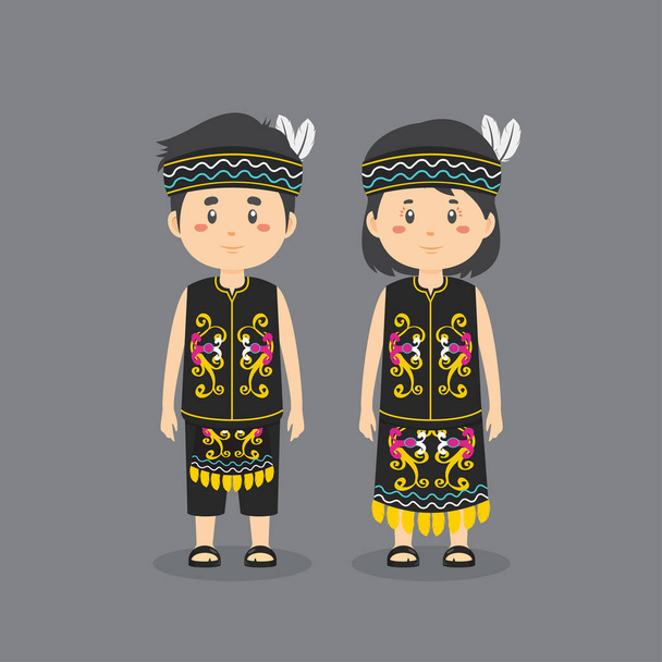 Character Wearing Dayak Traditional Dress - Vector, Image