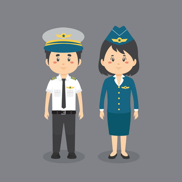 パイロット制服を着たカップルキャラクター - ベクター画像