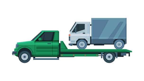 Tow Truck Evacuating Lorry, Road Assistance and Evacuation Service Flat Vector Illustration - ベクター画像