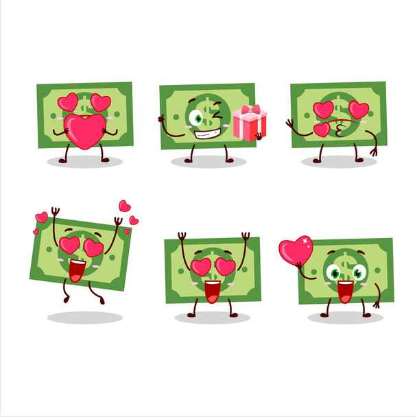 Money cartoon character with love cute emoticon.Vector illustration - Wektor, obraz