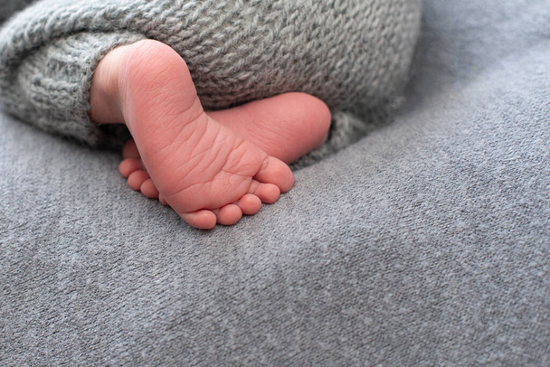 Newborn baby feet. Motherhood concept. Mother day. Copy space. Newborn baby feet. Motherhood concept. Mother day. Copy space. Selective focus - Photo, Image