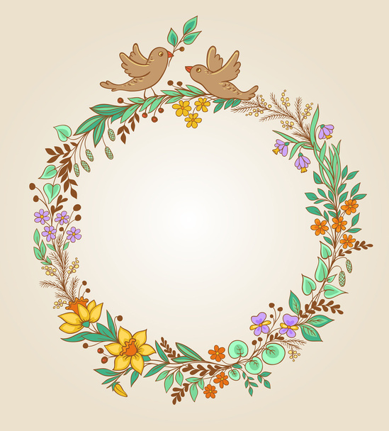 Wreath of flowers and leaves - Вектор, зображення