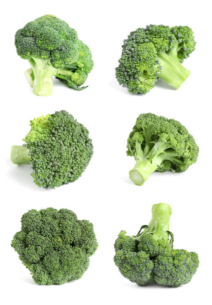 Set of fresh green broccoli on white background - Φωτογραφία, εικόνα