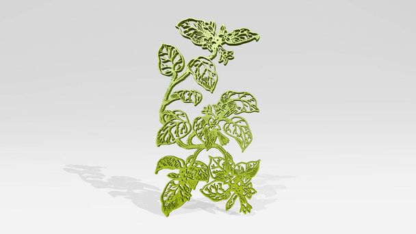植物の3Dアイコン鋳造影、背景と緑のための3Dイラスト - 写真・画像