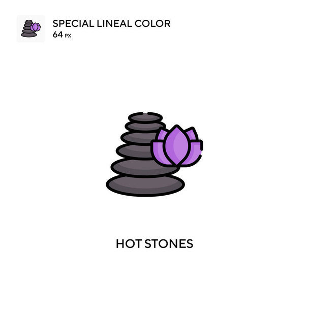 Piedras calientes iconos especiales de color lineal.Piedras calientes iconos para su proyecto empresarial - Vector, Imagen