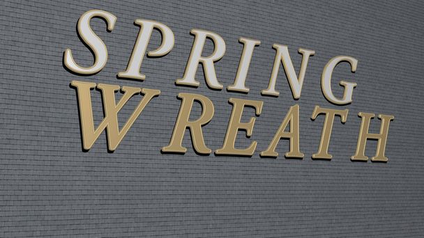 spring wreath text on textured wall, 3D illustration for background and beautiful - Photo, Image