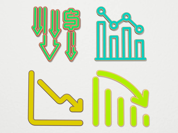 Conjunto de iconos LOSS 4, ilustración 3D para concepto y peso - Foto, imagen