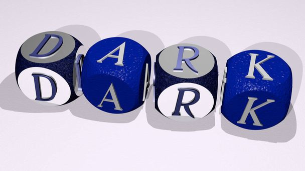 DARK text by dancing dice letters, 3D illustration for background and abstract - Photo, Image