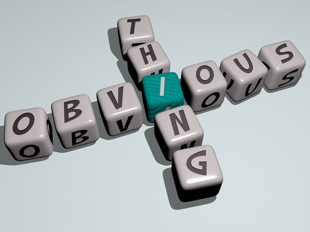 voor de hand liggende kruiswoordraadsel door kubieke dobbelstenen letters, 3D illustratie - Foto, afbeelding