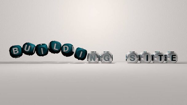 BUILDING SITE dancing cubic letters, 3D illustration for architecture and city - Photo, Image