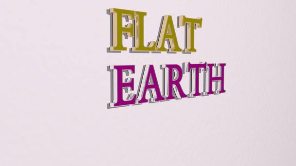 FLAT EARTH szöveg a falon, 3D illusztráció háttér és ikon - Fotó, kép