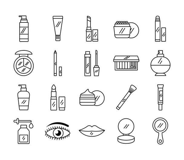pacote de vinte compõem ícones de conjunto de cosméticos - Vetor, Imagem