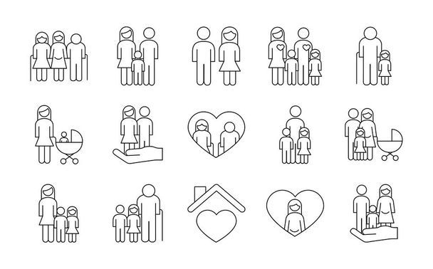 bundle of fifteen family parents set icons - Vetor, Imagem