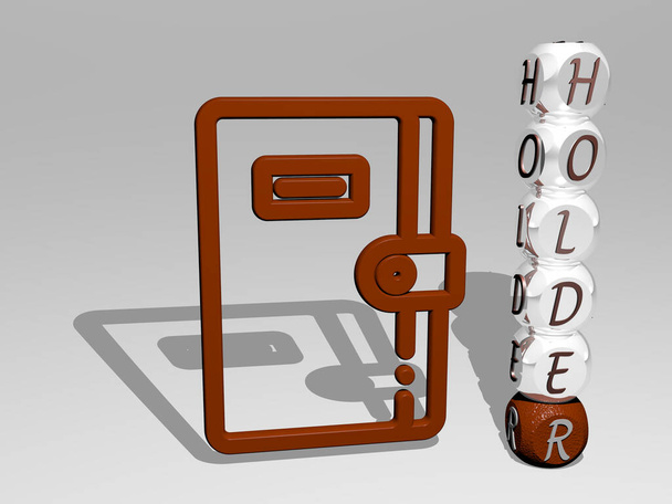 HOLDER 3D значок поряд з вертикальним текстом окремих літер, 3D ілюстрація для фону і білого
 - Фото, зображення