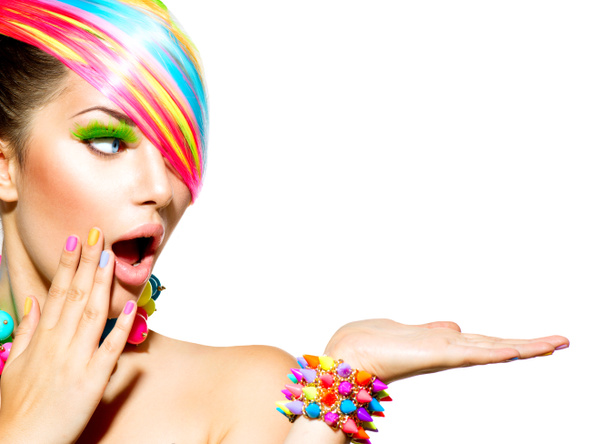 Beauty Woman with Colorful Makeup, Hair, Nails and Accessories - Photo, Image