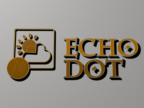 ECHO DOT ícone e texto na parede, ilustração 3D para fundo e voz - Foto, Imagem