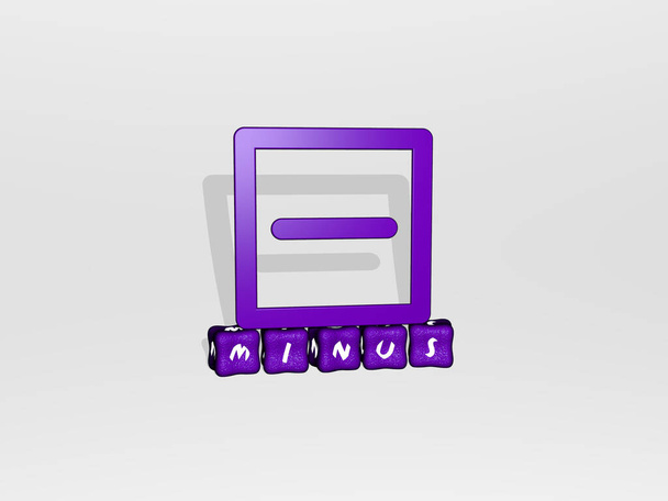 Icône MINUS 3D sur texte cubique, illustration 3D pour plus et fond - Photo, image