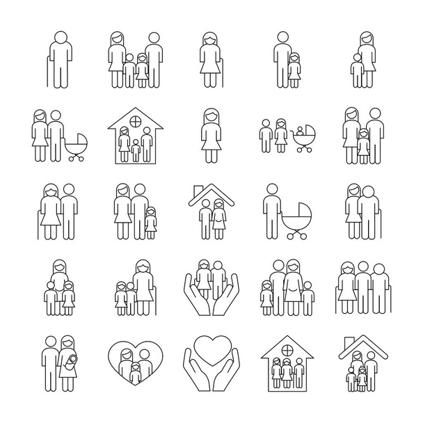 pacote de vinte e cinco pais da família definir ícones - Vetor, Imagem