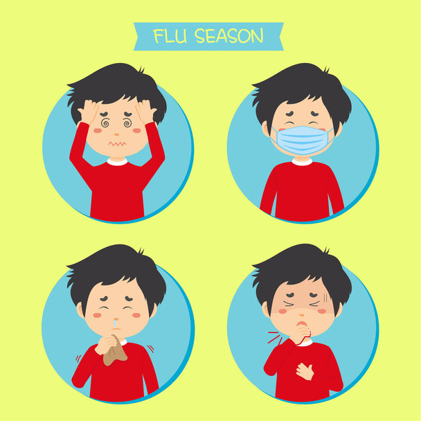 A Person With a Cold Set Illustrated - Vector, Image