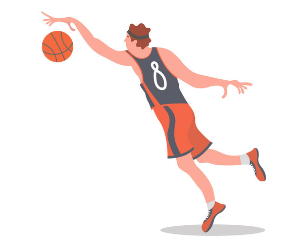 Jugador de baloncesto saltando con una pelota. Ilustración vectorial - Vector, imagen