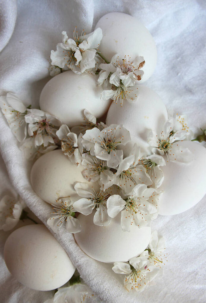 Ostereier mit Blumenschmuck, lakonisch neutraler Feiertag Osterfoto mit Eiern, frohe Ostern Design - Foto, Bild