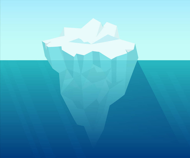 Iceberg in ocean. Underwater block of ice floating from arctic cold compressed snow. - Vektör, Görsel