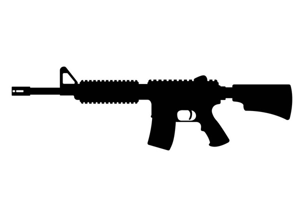 Fusil militaire américain m16, icône autodéfense concept d'arme automatique illustration vectorielle noire simple, isolé sur blanc. Pistolet de tir, type de protection des armes à feu. - Vecteur, image