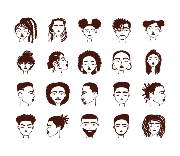 группа из двадцати афро-этнических персонажей аватаров - Вектор,изображение