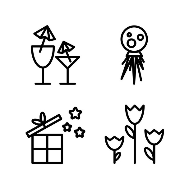 Vektor streicht lustige Party-Ikonen (Cocktails, großer Luftballon, magisches Geschenk, Blumen)) - Vektor, Bild