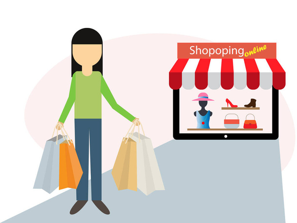 Women are happy to shop online - Vector, Image