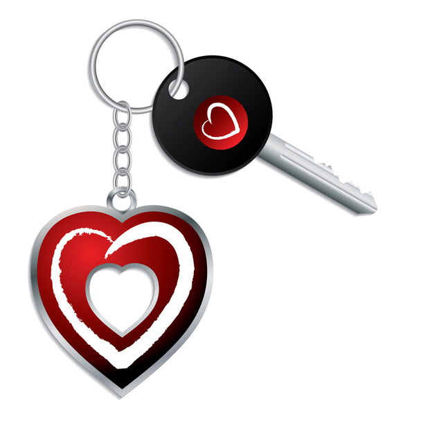 Heart design key with keychain and keyholder - Vector, Image