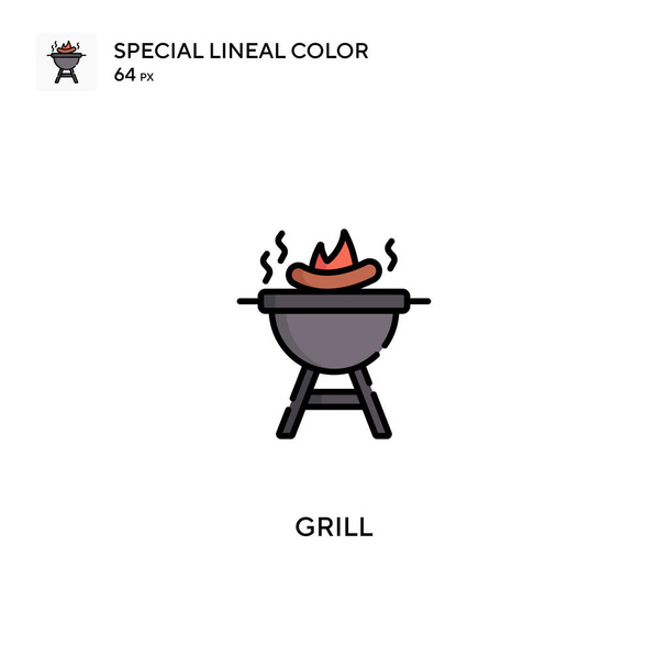 Grill Iconos especiales de color lineal.Grill para tu proyecto empresarial - Vector, Imagen