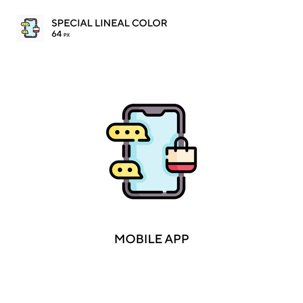 Aplicación móvil iconos especiales de color lineal.Iconos de aplicaciones móviles para tu proyecto empresarial - Vector, imagen