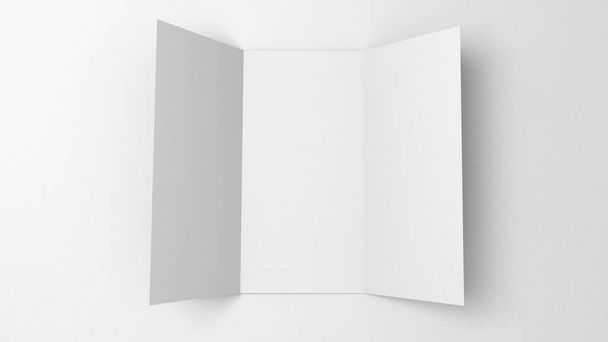A4 üres papír trifold 3d renderelés szürke háttérrel. Lifleat 3d illusztráció a mock up - Fotó, kép
