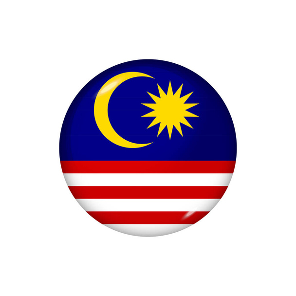 Ikonová vlajka Malajsie. Kulatý lesklý prapor. Vektorová ilustrace. EPS 10 - Vektor, obrázek