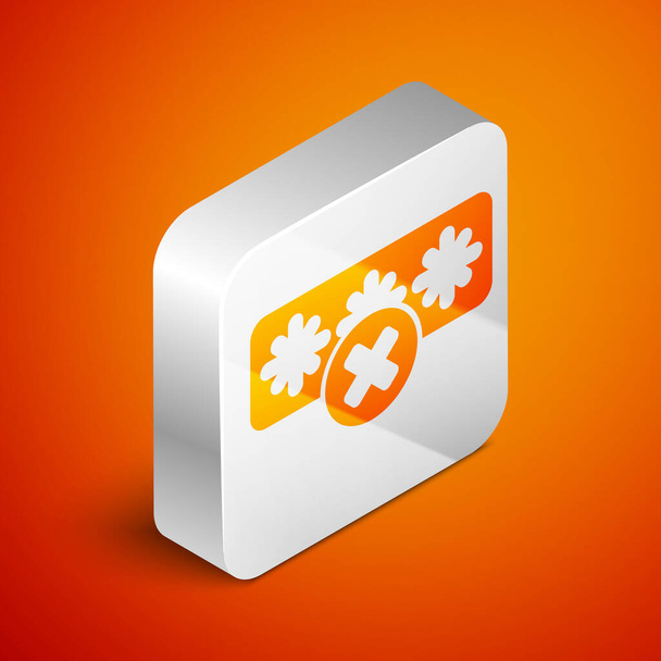 Isometric Password protection and safety access icon isolated on orange background. Security, safety, protection, privacy concept. Silver square button. Vector. - Vector, Image