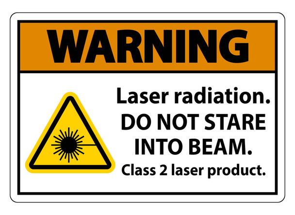 Waarschuwing Laserstraling, niet in de straal staren, klasse 2 laserproduct Meld u aan op witte achtergrond  - Vector, afbeelding