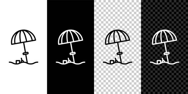 Ustaw linię parasol przeciwsłoneczny do ikony plaży izolowane na czarno-białym tle. Duży parasol do przestrzeni zewnętrznej. Parasol plażowy. Ilustracja wektora. - Wektor, obraz