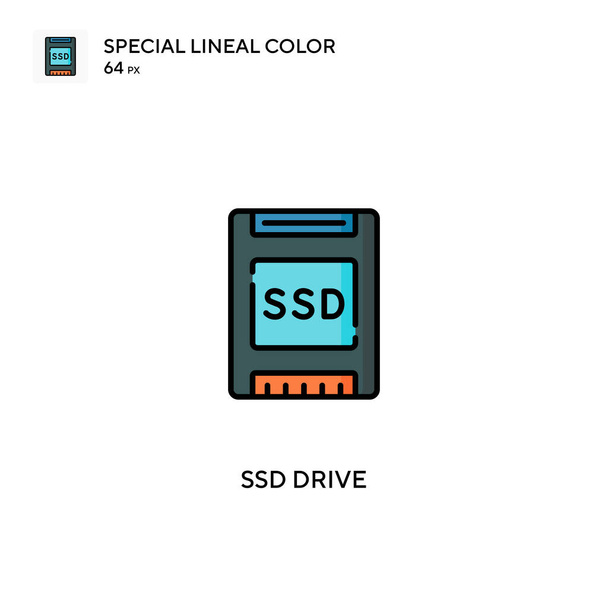 Ssd drive Iconos especiales de color lineal.Ssd drive para su proyecto empresarial - Vector, imagen