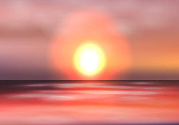 Zachód lub wschód słońca niebo i słońce świecące rozmyte tło. ilustracja wektora - Wektor, obraz