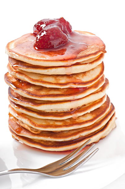 Delicious pancakes with strawberry jam - Photo, Image