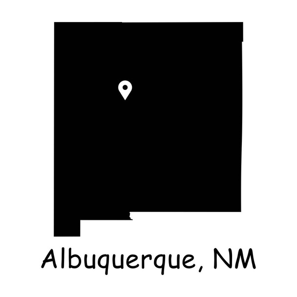 Αλμπουκέρκη στο χάρτη του Νιου Μέξικο. Λεπτομερής χάρτης κατάστασης NM με την τοποθεσία Pin στην πόλη Albuquerque. Μαύρος διανυσματικός χάρτης σιλουέτας απομονωμένος σε λευκό φόντο. - Διάνυσμα, εικόνα