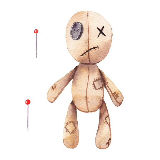 акварельний малюнок - іграшка, лялька вуду, ескіз голки чаклунства
 - Фото, зображення