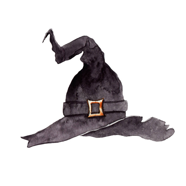 акварельний малюнок відьомський капелюх, головний убір, магічний ескіз Хеллоуїна
 - Фото, зображення