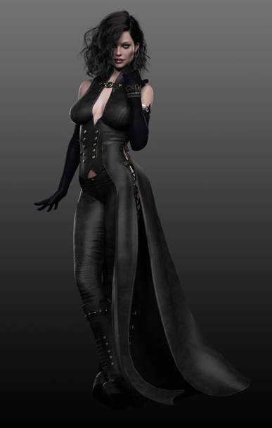 Sexy Vampirhexe Urban Fantasy Frau in schwarzem Leder - Foto, Bild