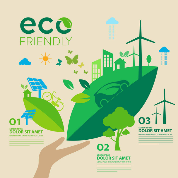 Ecology.Green città aiutano il mondo con concetto eco-friendly ideas.vector illustrazione - Vettoriali, immagini