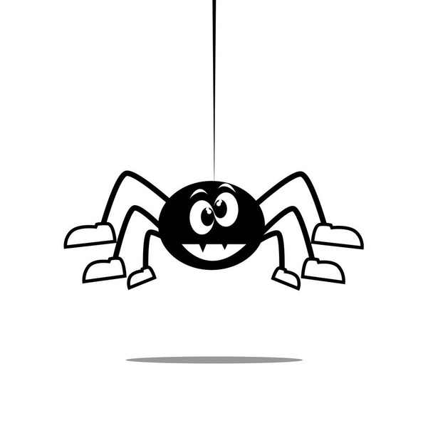 かわいい漫画のクモ。白い背景に隔離された靴でクモの巣にぶら下がってかわいい。ハロウィンパーティーを祝うためのデザインの要素のための動物の文字。フラットデザインベクトルイラスト. - ベクター画像