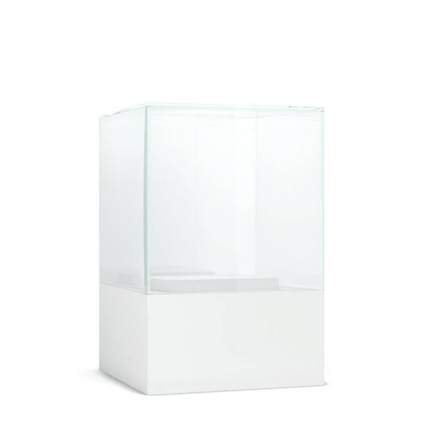 Empty glass display. 3d illustration isolated on white background  - Foto, Imagen