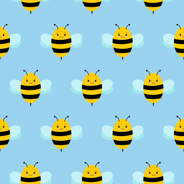 Modello di ripetizione senza soluzione di continuità con simpatico volo Bumble Bees sfondo - Vettoriali, immagini