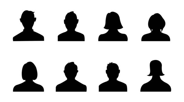 Silhouette head, avatar face, person icon people. Male and female profile. Vector illustration set - Vector, Image